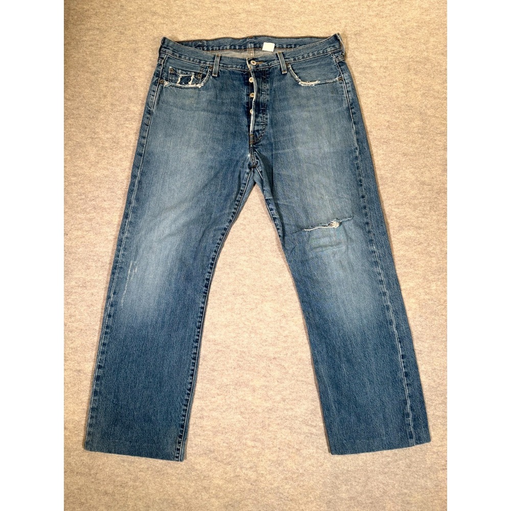Levis 501 Original Jeans Mens 36x34 Blue Denim Cotton Mid‎ Rise Straight Leg